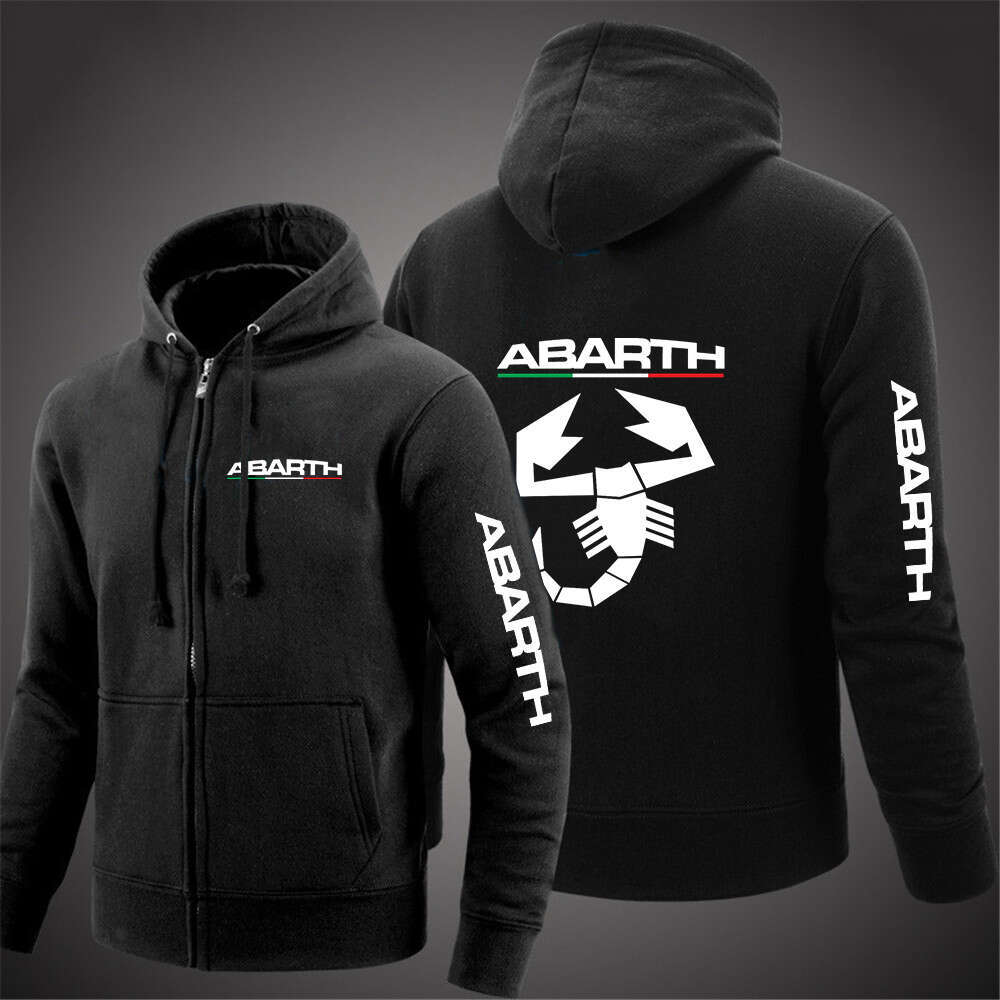 High end Men New Abarth Solid Color Zip Up Pocket Oversized Harajuku Korean Sweatshirts Long Sleeve Hooded Streetwear Casual Top