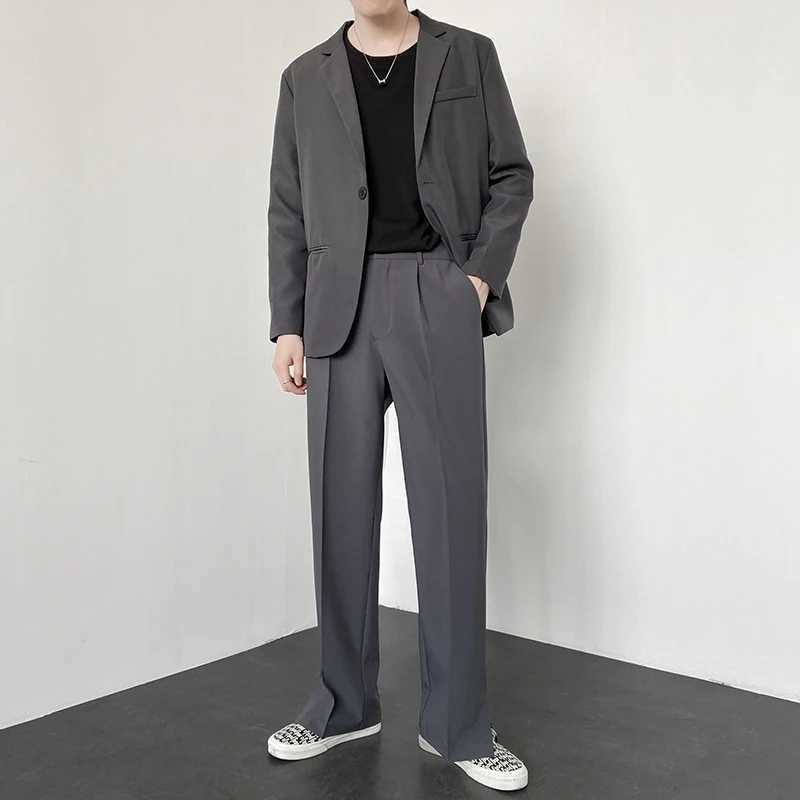 New Men Suit Pants Korean Casual Pant Neutral Solid Fashion Design Wide Leg Business Comfortable Trousers Straight StreetwearX241023