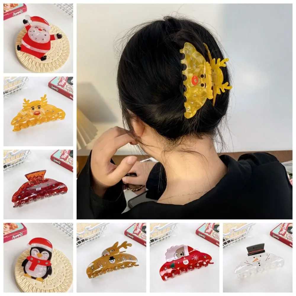 Deer Christmas Elk Hair Claw Kawaii Penguin PVC Snowman Hair Clip Korean Style Geometric Santa Claus Shark Clip PartyX241021