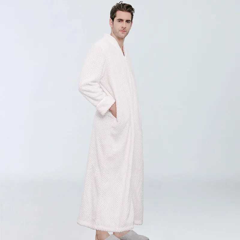 Autumn and Winter New Thick Zipper Night Light Flannel Couple Evening Dress with Length and Fat Mens Warm Pajamas W241023
