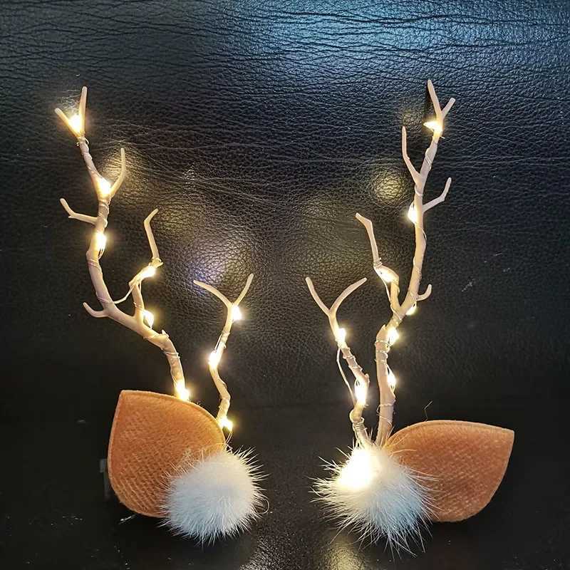 Colorful Light Antler Hair Clip Fashion Ears Christmas Hair Clip Accessories Antler Headband Headdress Headwear with LED LightX241021
