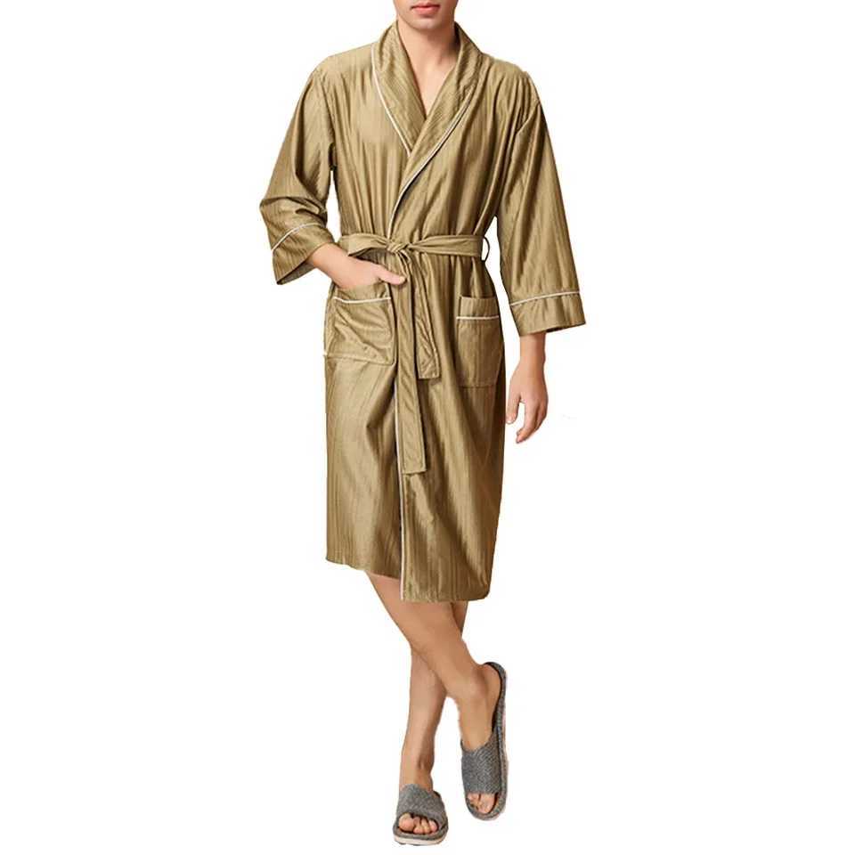 Mens sleepwear mens comparison Japanese kimono long Sve loose sleepwear satin soft V-neck pocket comfortable W241023