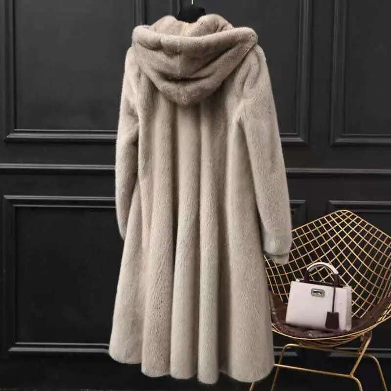 Autumn/Winter Thickened Women's Hooded Jacket Medium-Length Real Coat Duck Rabbit Fur