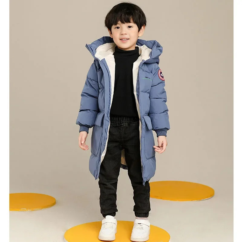Winter Teen Boys Jacket Long Style Solid Color Thick Keep Warm Hooded Windbreaker For 310 Years Kids Down Cotton Outwear 241022