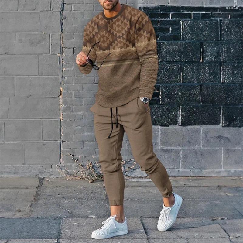 Men's Tracksuits 2024 Autumn Tracksuit Long Sleeve T Shirt Sweatpants Suit Men Streetwear Vintage Sweatshirt Oversized Clothing 2 Piece Sets