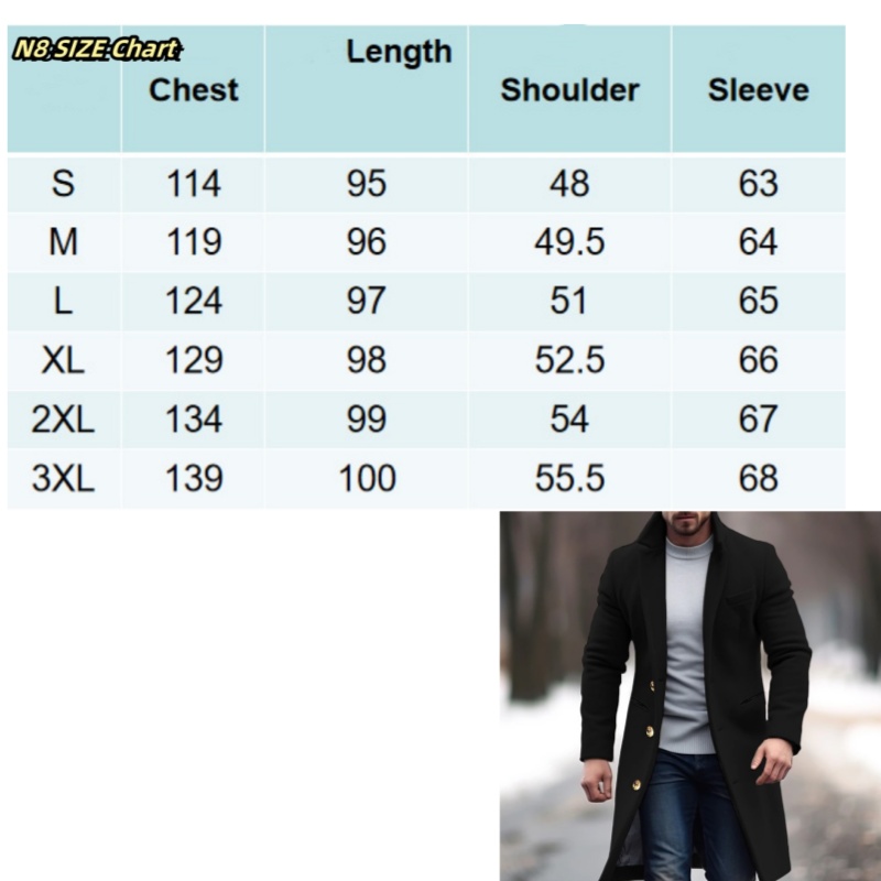 Men's Trench Coats Atutumn Winter Long Warm Wool Coat For Men Solid Color Single Breasted Blends-Overcoat Tops Clothing