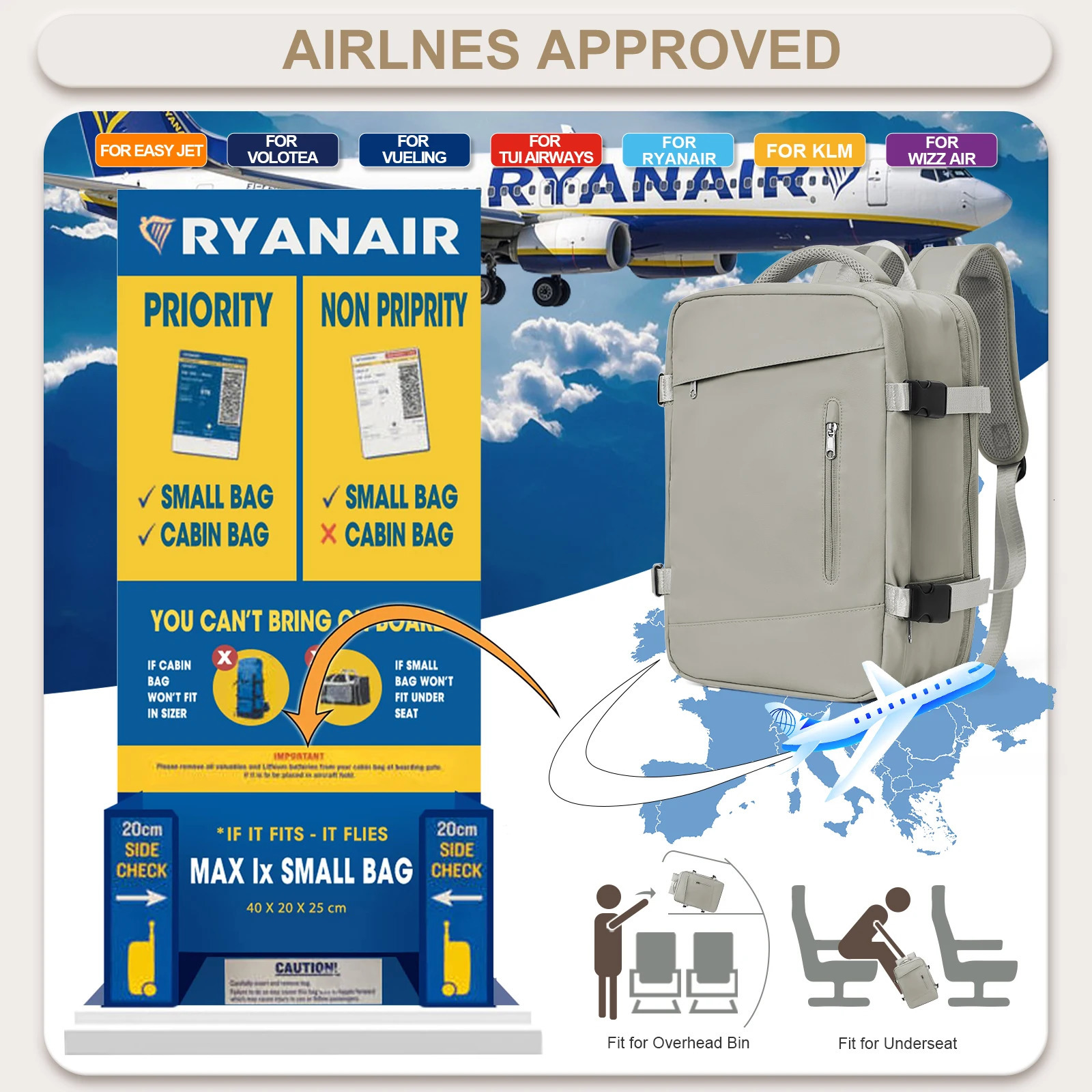 Likros Travel Backpack Cabin Bag 40x20x25 Ryanair Flight Backpack Portable Expandable Anti theft Laptop Backpack 241023