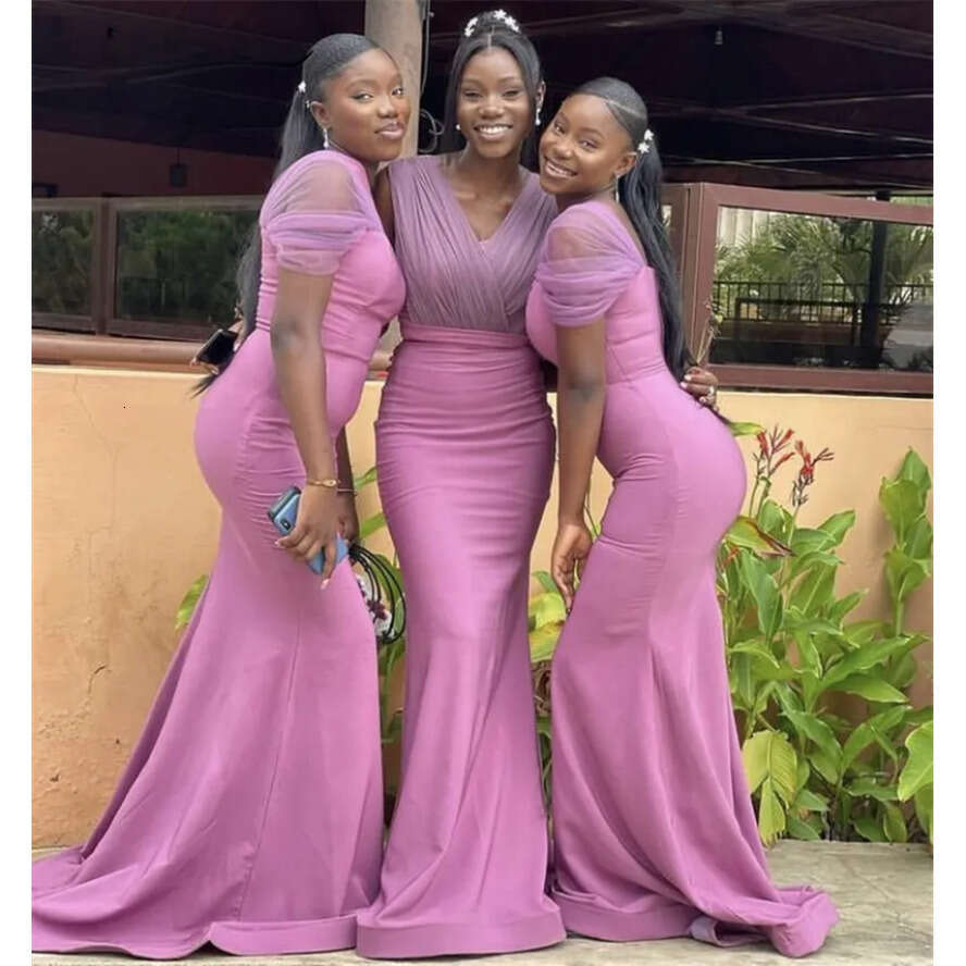 Purple Lilac Girls African Bridesmaid Dresses Sleeveless Or Length Mermaid Maid Of Honor Gowns Plus Size Custom Made