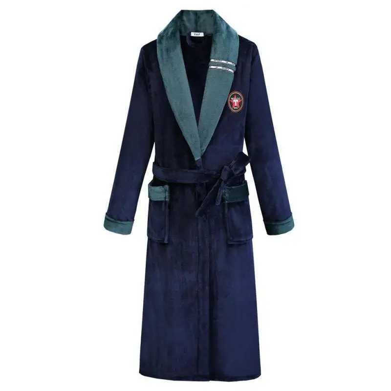 Warm casual and soft spandex mens evening gown with waistband Sp dress flannel trim long kimono bathroom gown and winter new thick robe W241023