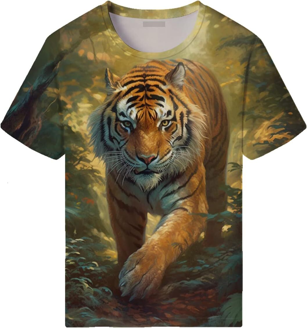 Mens T shirt Casual Tiger Graphic T-Shirt for Men Novelty Animal Pattern Short Sleeve Shirts,tee Casual tops summer clothes Fashionable and breathable