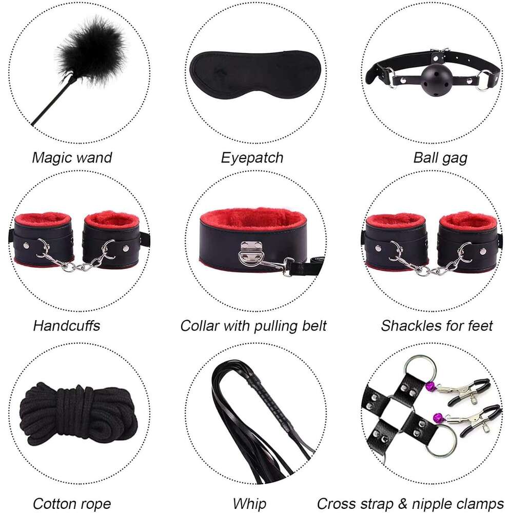 BDSM Toy for Adult Couples,34pcs Sex Toys Kit for Bondaged Restraints with Handcuffs Sex and Anal Plug Toys,Body-Safe Sexual Pleasure Tools for Women 