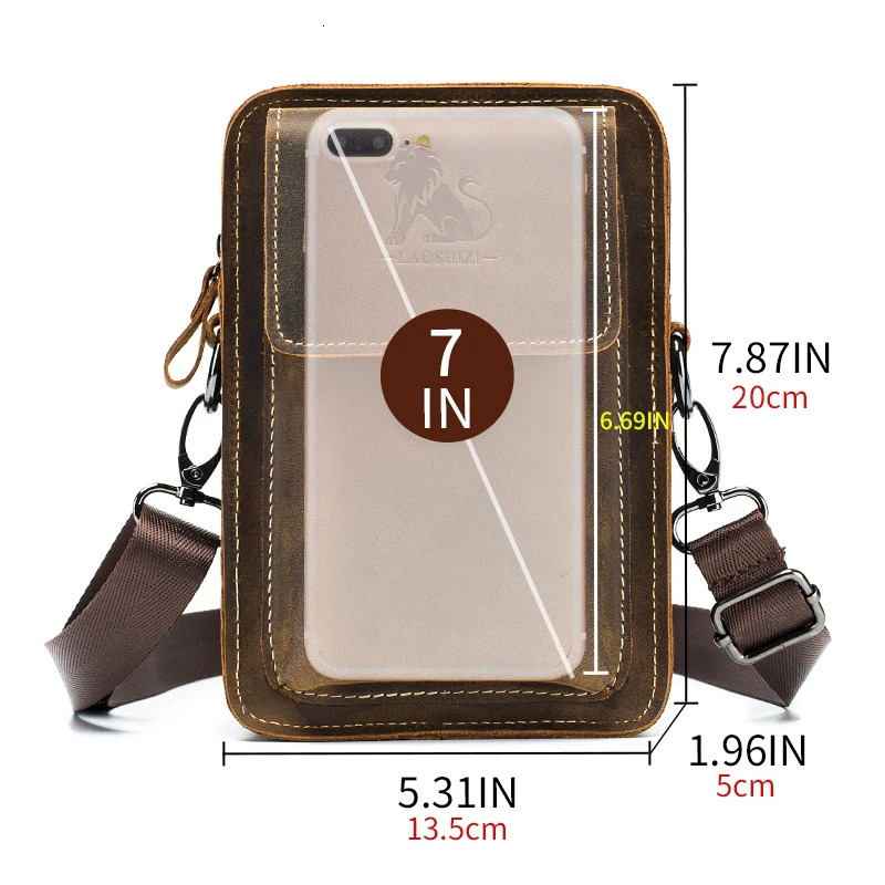 Crazy Horse Skin Mens Wear with Mobile Phone Waist Bag Top layer Cowboy Multi functional Single shoulder Cross body Mobile Phone Bag 241023
