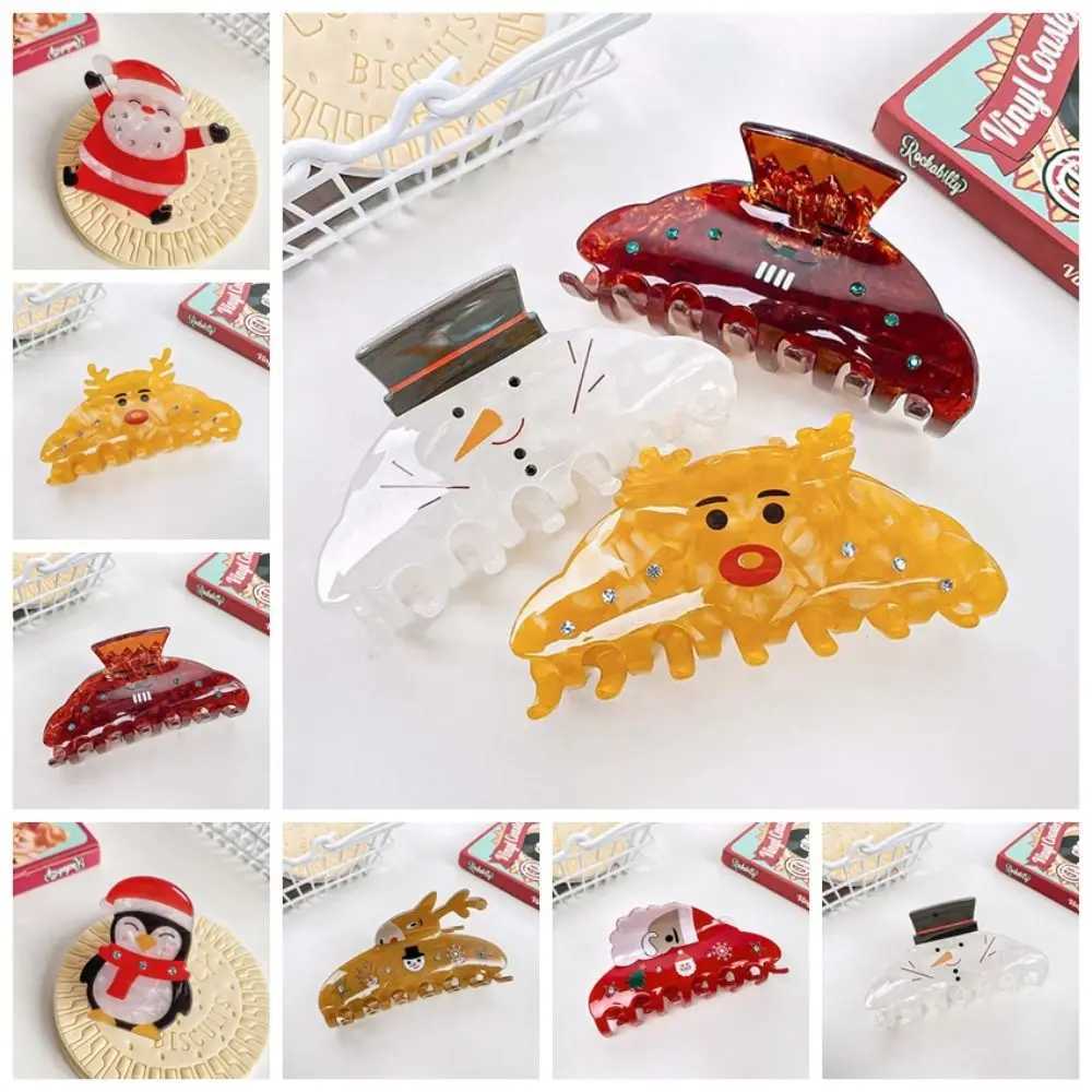 Deer Christmas Elk Hair Claw Kawaii Penguin PVC Snowman Hair Clip Korean Style Geometric Santa Claus Shark Clip PartyX241021