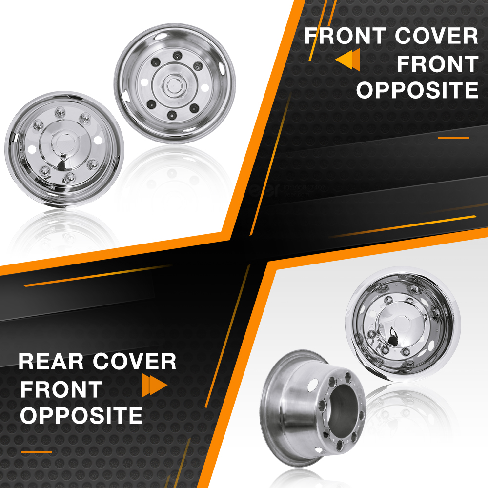 19.5" 8 Lug Wheel Simulators Stainless Steel Bolt Kit Hubcap Kit Fit for1999-2010 Chevy GMC C4500 1999-2003 Ford F650, 1990-1998 Ford F600