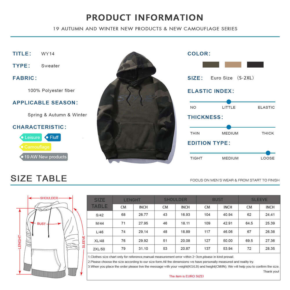 s Men Winter Casual Fleece Hoodies Male Outdoor Camouflage Pullover Sweatshirts Hooded Loose Outwear Capts Plus Size XL Caual Hoodie Sweathirt Looe Ca