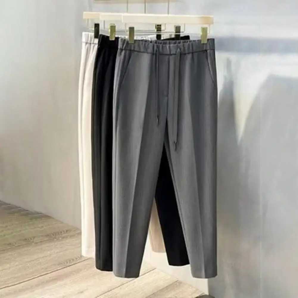 Solid Color Men Pants Elastic Waist Mens Suit Pants Formal Business Style Trousers for Office Wear Straight Leg Solid ColorX241023