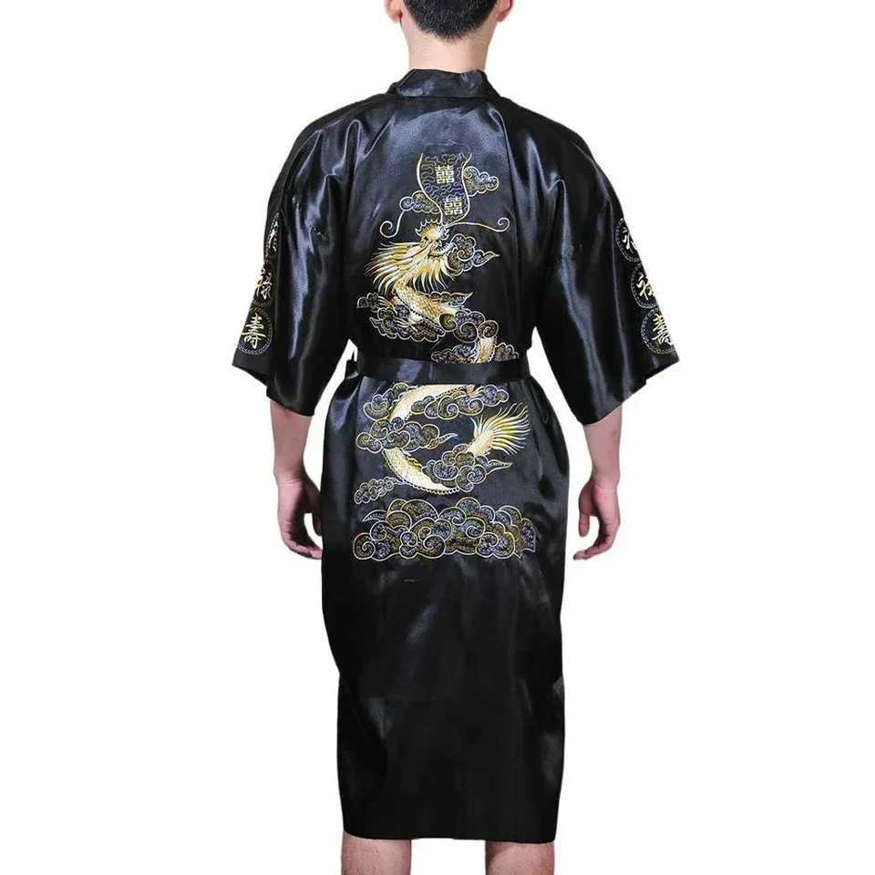 Silk kimono bathroom designed by Chinese Loong mens spewear dress satin fabric navy/red/white/black/blue W241023