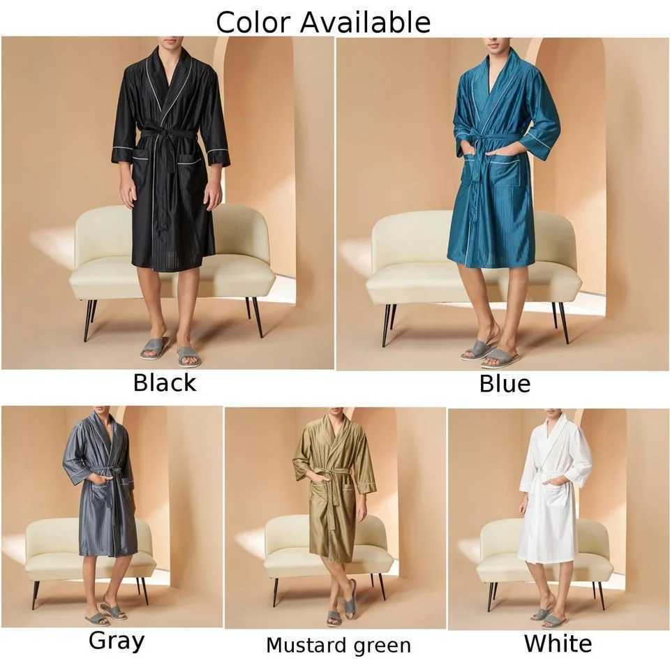Mens sleepwear mens comparison Japanese kimono long Sve loose sleepwear satin soft V-neck pocket comfortable W241023