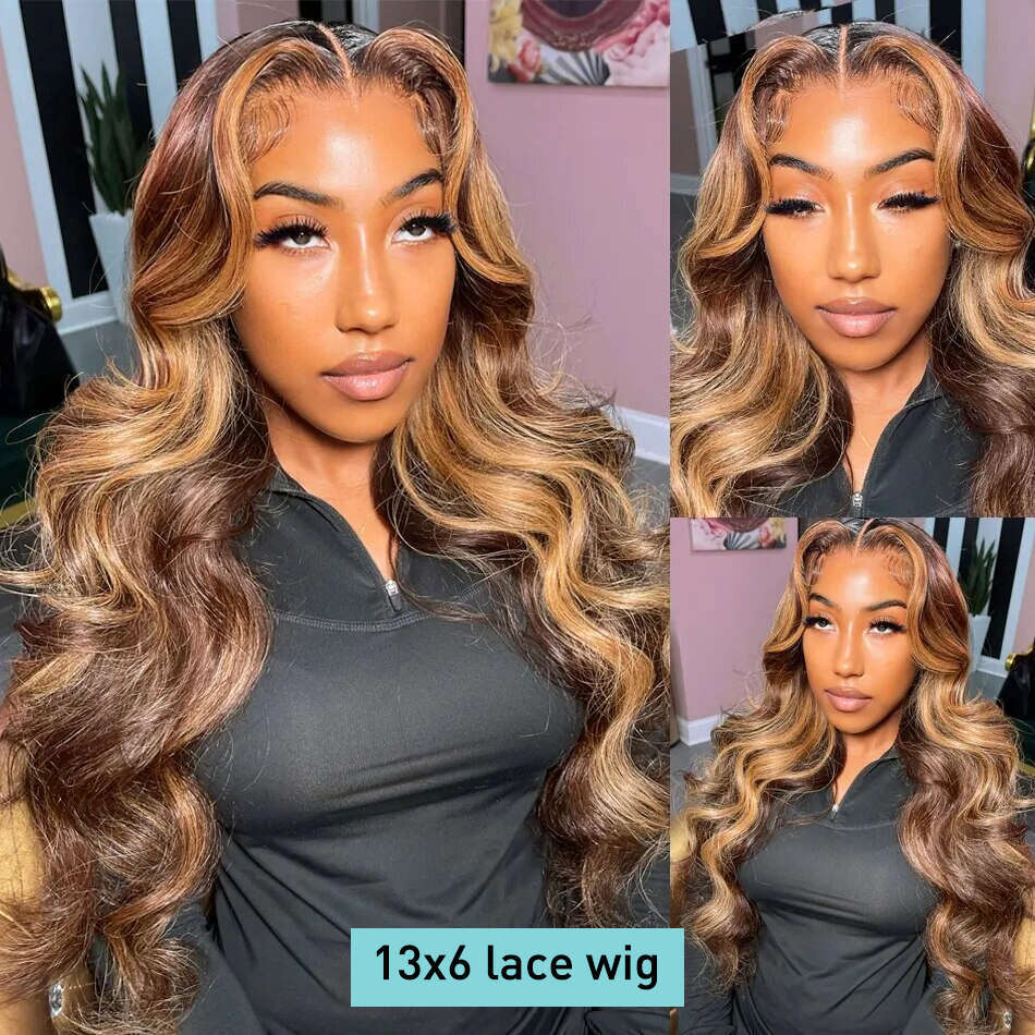 Body Highlight 4/27 13x6 HD Transparent Frontal Human Hair Wigs Colored Water Wave 13x4 Lace Front Wig For Women
