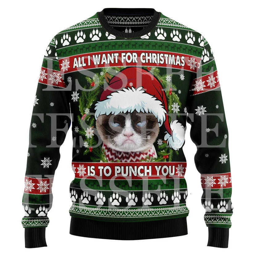 Halloween Dog Cat Bear Cotton Christmas Knitted Ugly Sweater Vintage Winter Pullover Retro Long Sleeve 3DPrint Casual Harajuku 2 241022