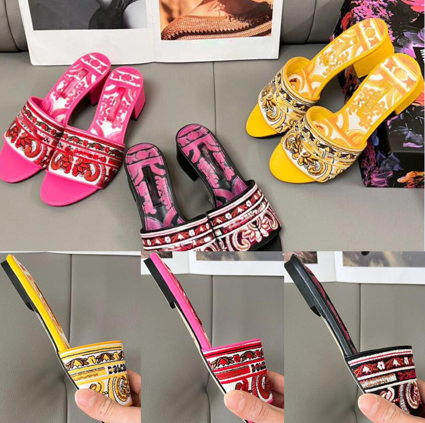 Brand Designer Sandals Women Shoes Gunuine Leather High Heel Sandal Classic Flat Slides Beach Slipper With Box