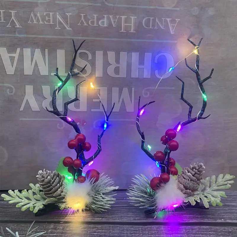 Led Reindeer Antlers Headband Christmas Festive Headband Holiday Christmas Tree Hair Hoop And Gnome Headpiece Deer CostumeX241022