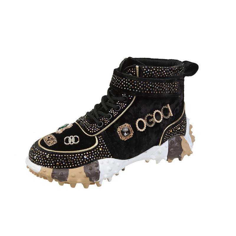 2024 Spring and Autumn New Popular Water Diamond with Diamond Dad Shoes, Women's Trendy Diamond Inlaid Thick soled Single Shoes