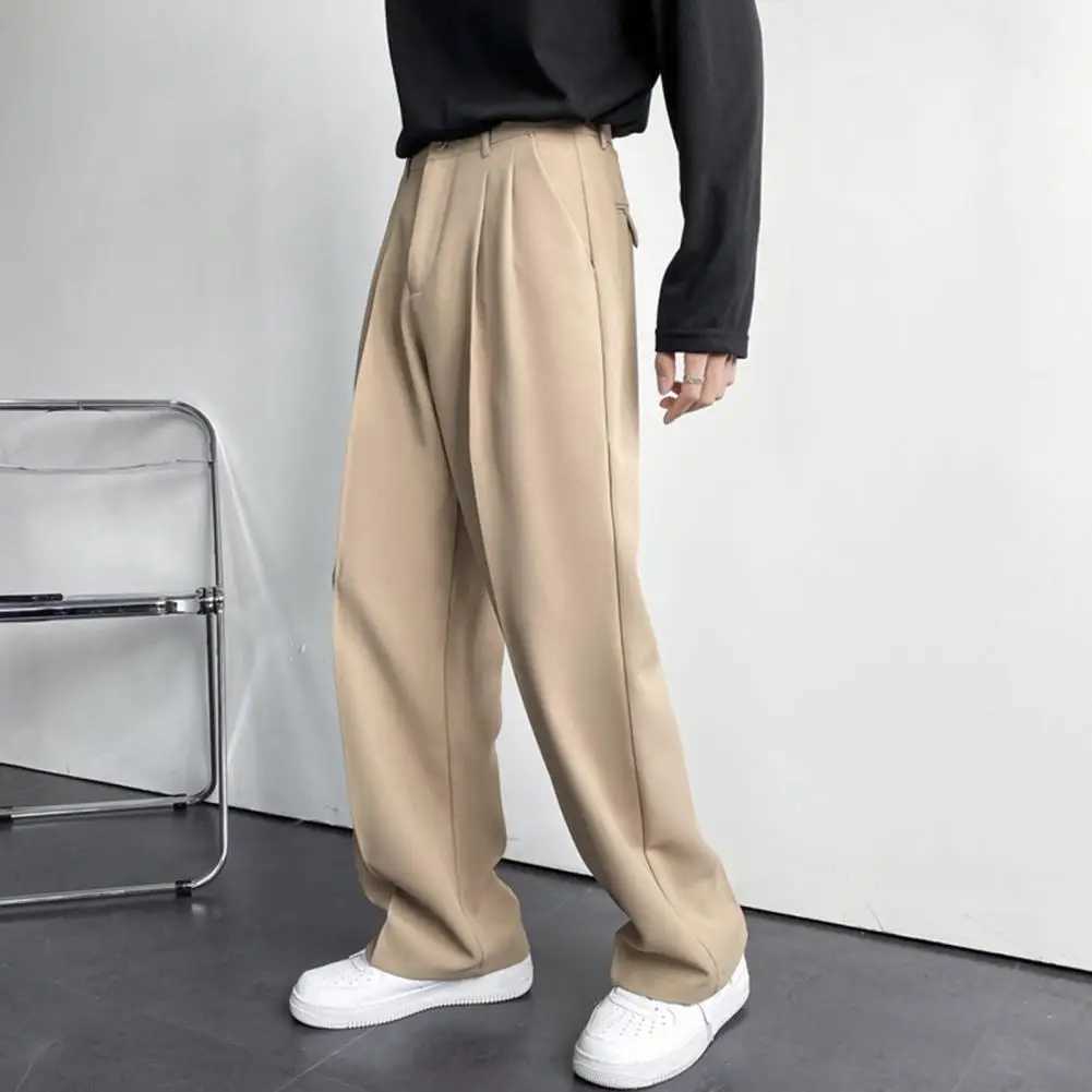 Button Pockets Loose Korean Style Suit Pants Men Spring Autumn Straight Wide Leg Trousers Casual Pants Male pantalones hombreX241023