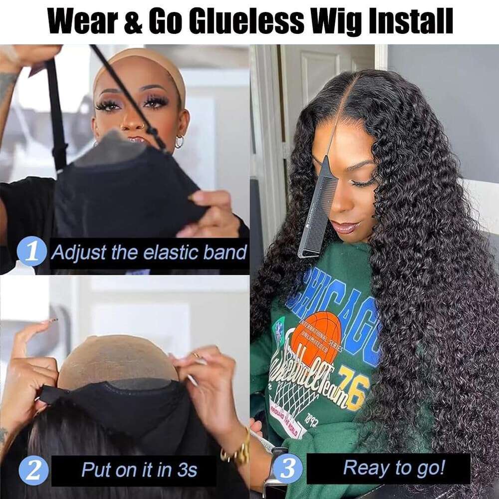 Wave Deep Glueless Wig x Ready to Wear Lace Closure Pre Plucked Curly Brazilian Hair Transparent Human Wigs For Women s