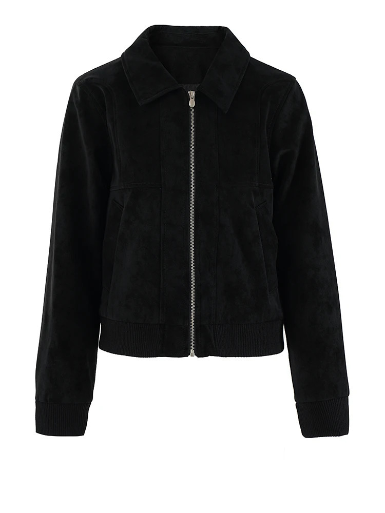 Brown suede plus size casual short jacket lapel long sleeved womens jacket fashionable trend for spring and summer CPG2239 241023