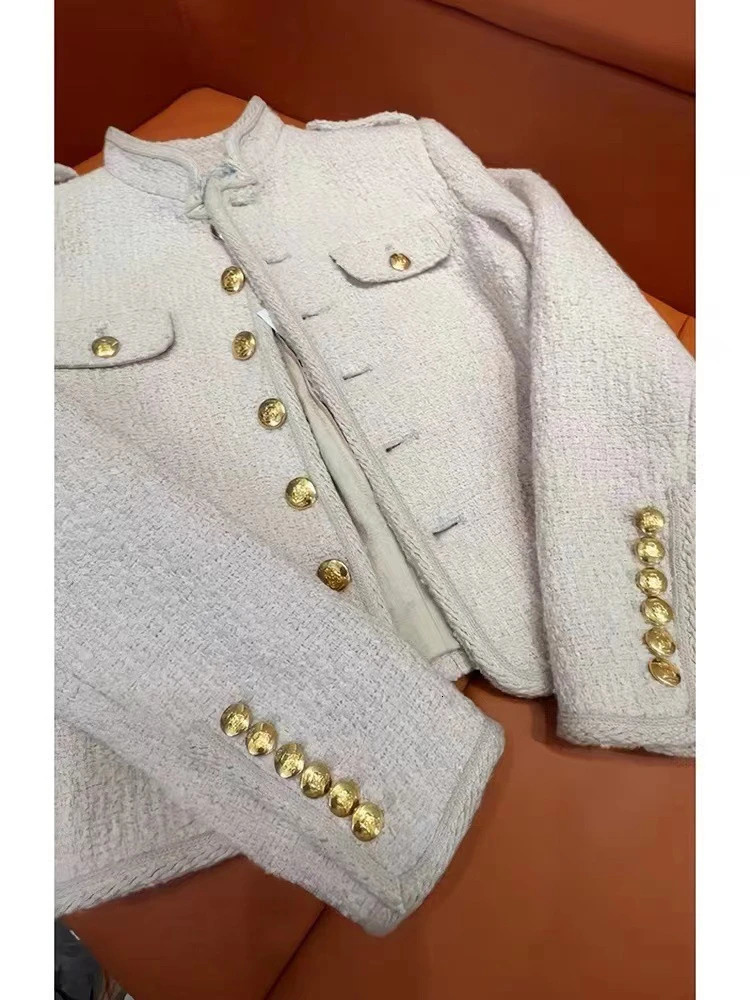 French single corset tweed stand up collar jacket womens short jacket 241023