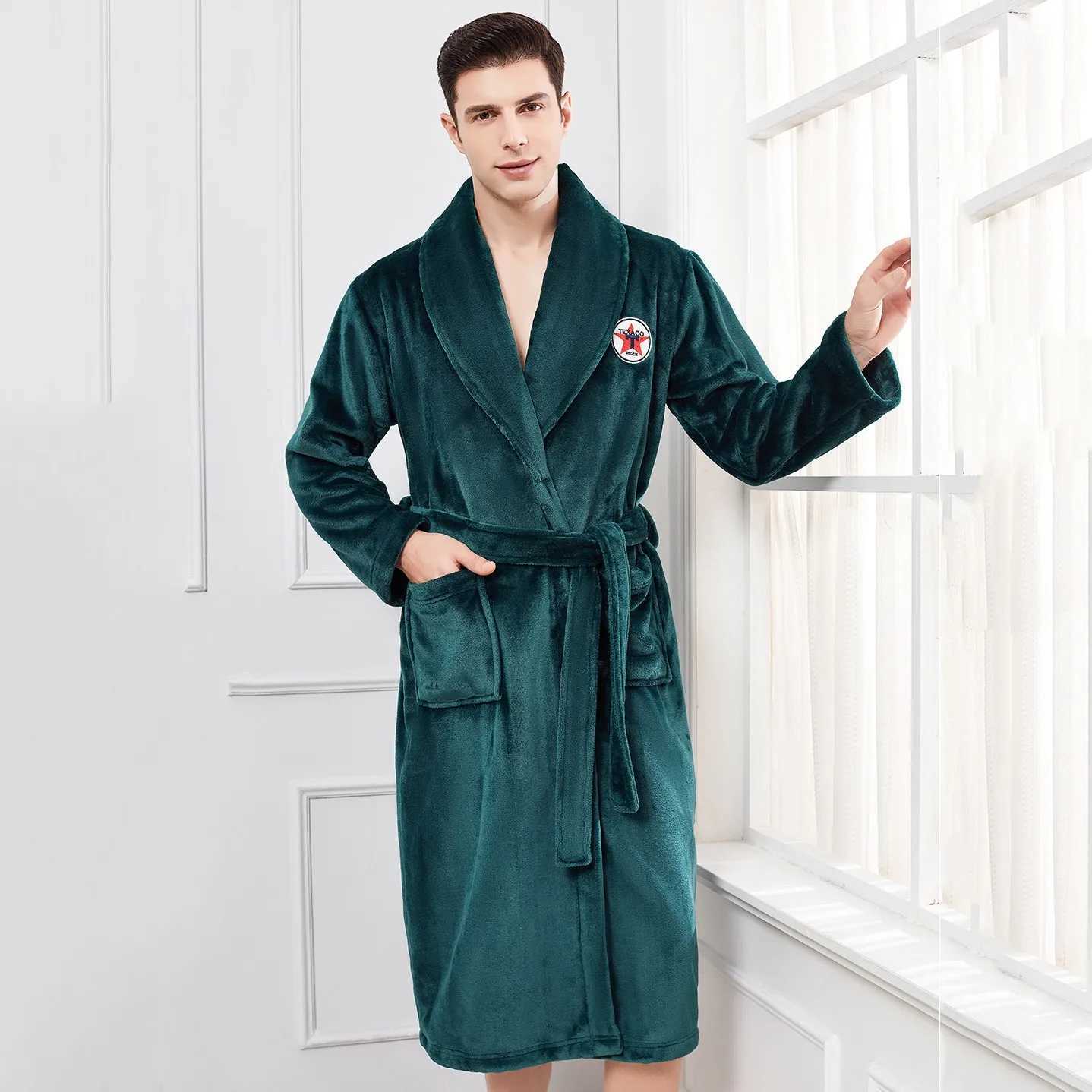 Plus 3XL 4XL Mens Flannel Robe Spwear Thick and Long Bathroom Sleepwear Winter Coral Fce Casual Sleepwear W241023
