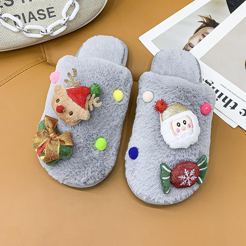 2024 new Christmas series plush for winter warmth, indoor soft soled Santa Claus slippers