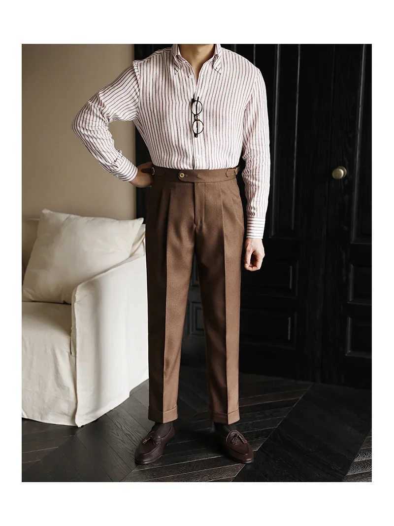 Mens Pant Solid Color Suit Fall Slim Fit Feet Casual British Men Dress High Waist Pants Office-trousers 2024 Pant TrousersX241023