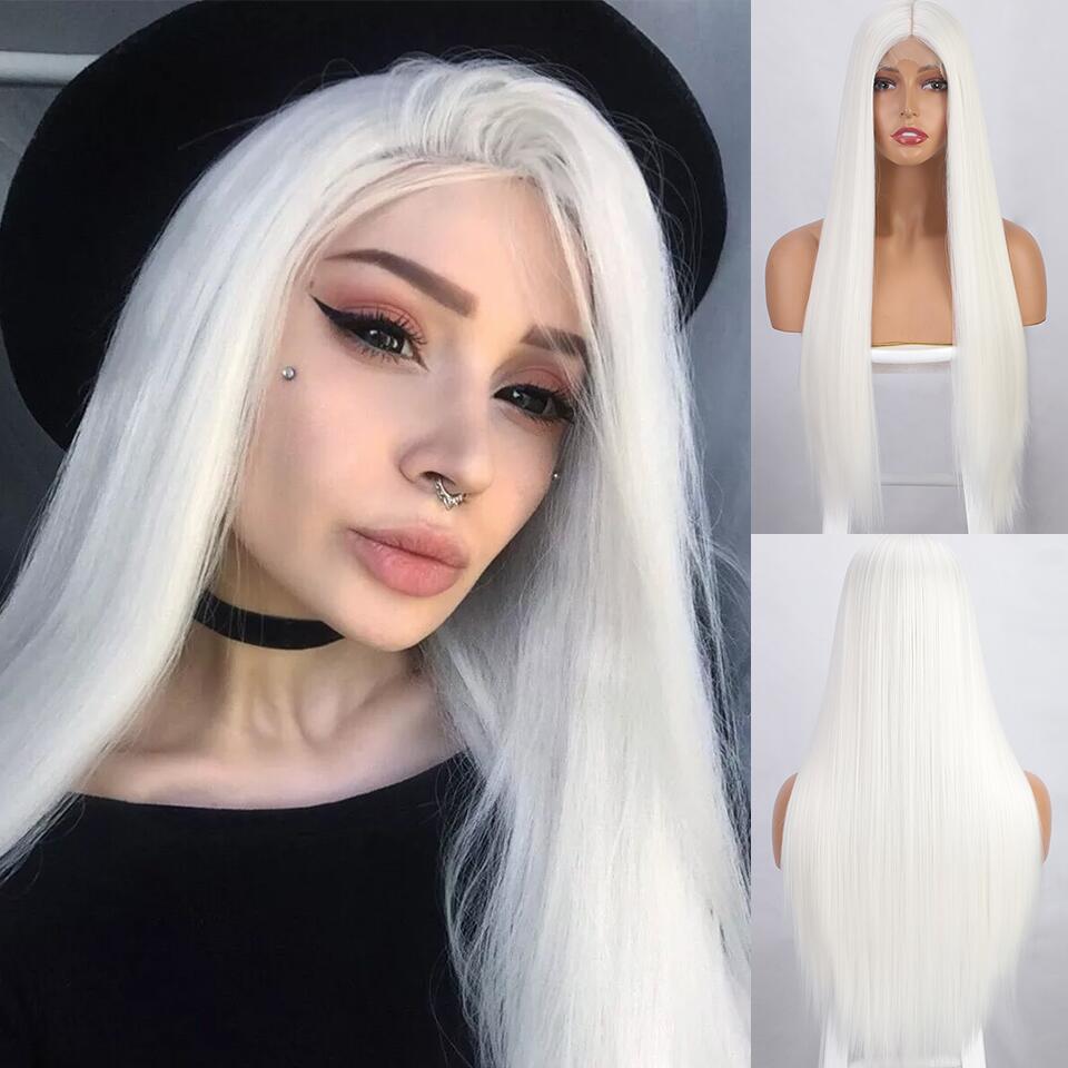 130Density Full Transparent Lace Front Hair Wig Blonde Straight Lace Frontal Wigs for Women Synthetic Preplucked