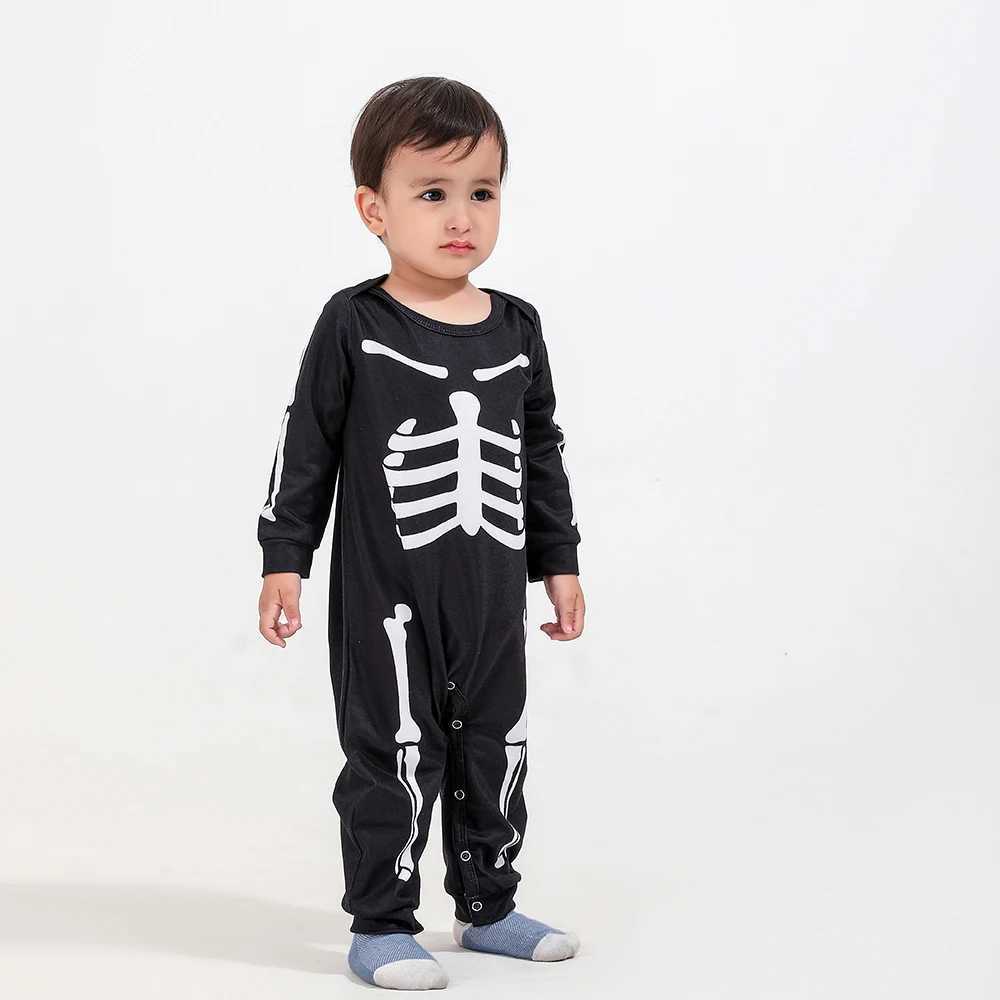 Halloween Scary Skeleton Costume for Adult Kids Family Horror Skull Jumpsuit Carnival Party Hodded Halloween Parent-Child PajamaXJ241008