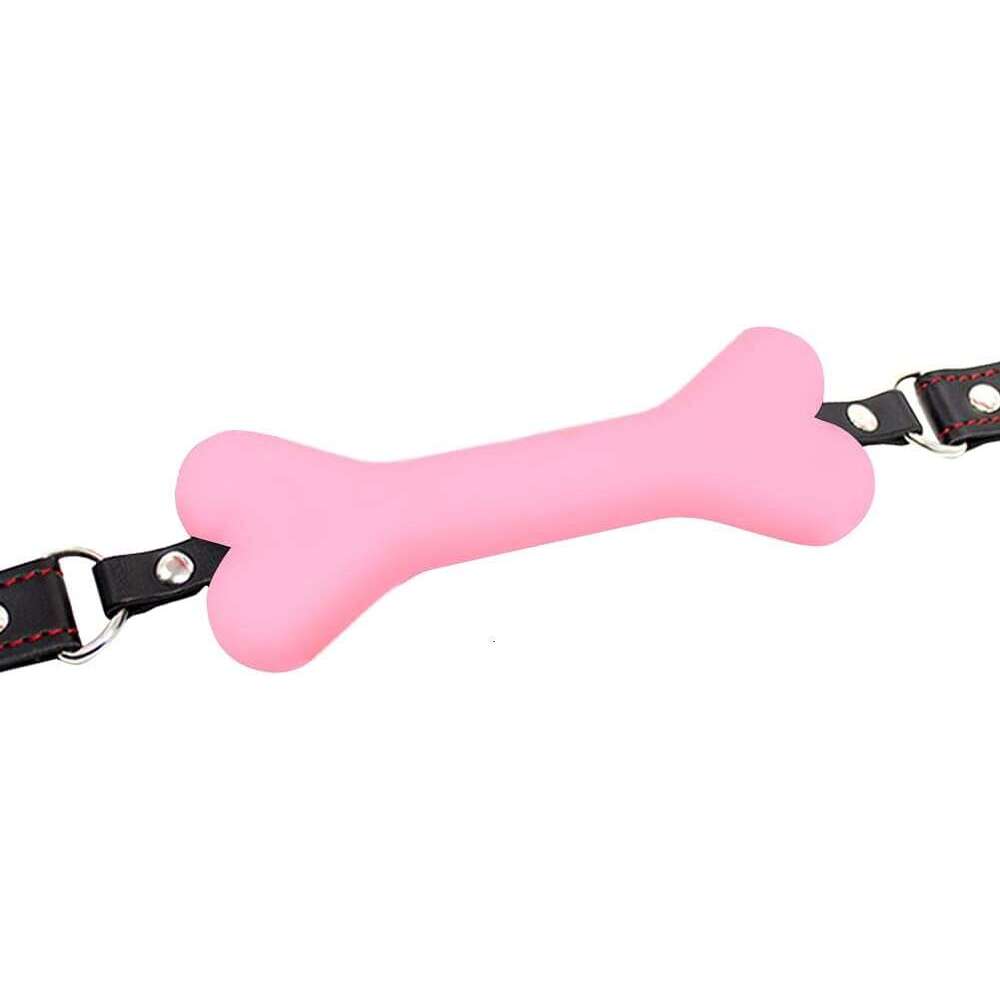 Romi Bondage Silicone Leather Dog Bones Gag Mouth Pet Bone Bite Ball Gag BDSM Fetish Slave Restraints Sex Toys (Pink)