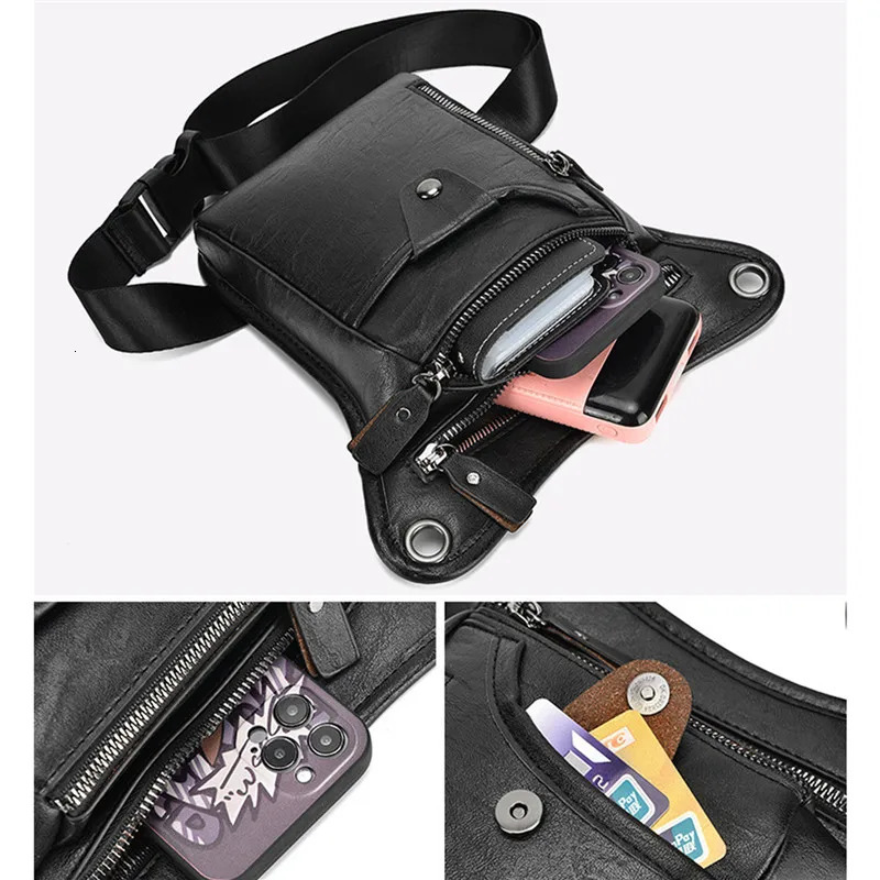 PU leather mens casual coffee classic shoulder strap sling bag fashionable travel Fanny waist belt bag leg bag 241023