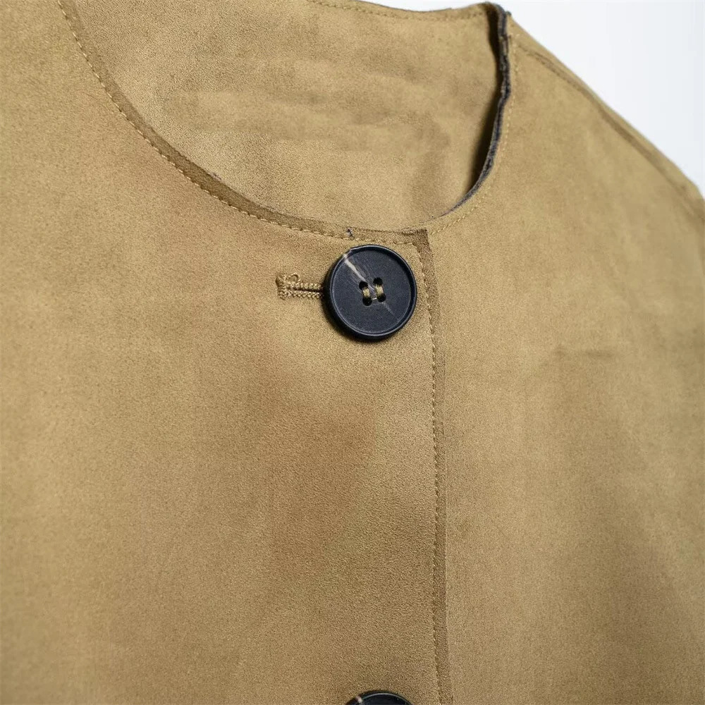 Autumn Womens Fashion Warm and Casual Suede Texture Effect Jacket 241023