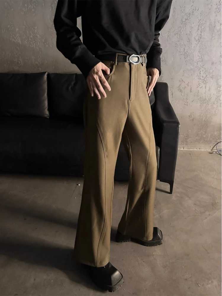 Bell Mouth Vintage Mens Summer Pants Brown Fluid Flared Male Suit Trousers Draped Formal Designer Casual Korean Style ClothesX241023