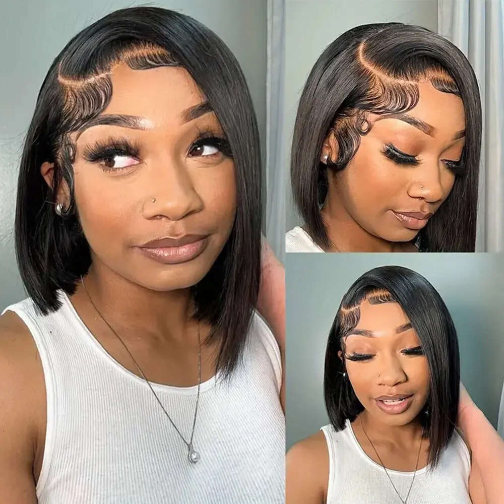 13x4 Transparent Lace Frontal 100% Human Hair Wigs Brazilian Remy Bone Straight Short Bob Wig For Women