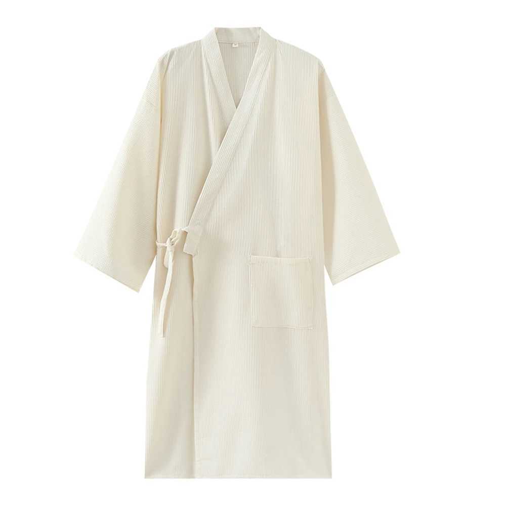 1 piece of mens spring/summer thin pure cotton luminous medium length Yukata Japanese style kimono with open collar lace home decoration W241023