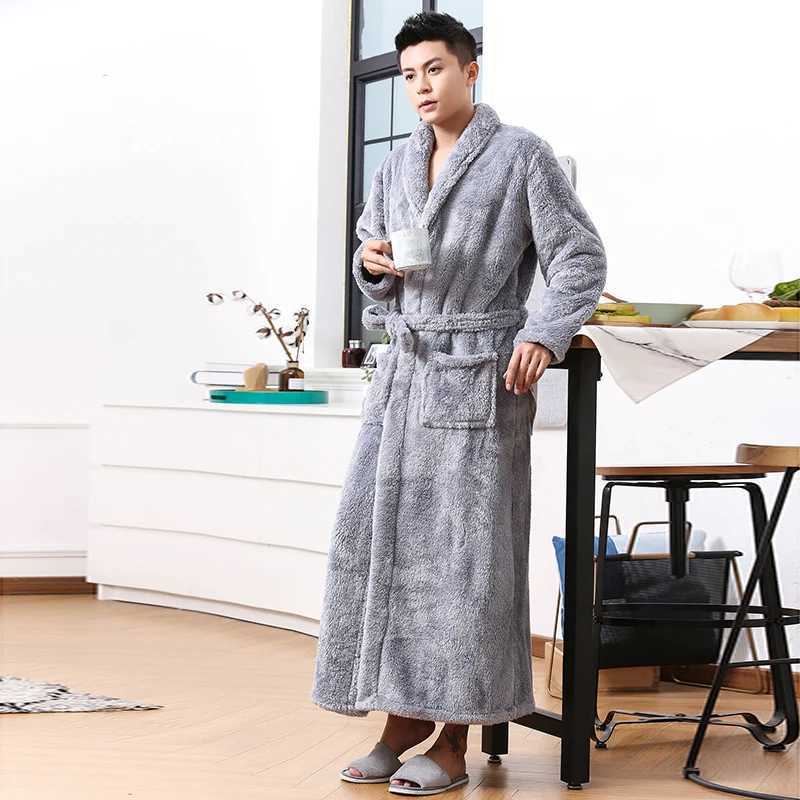Coral fleece mens warm extra thick extended night light bathroom pajamas plush robes W241023