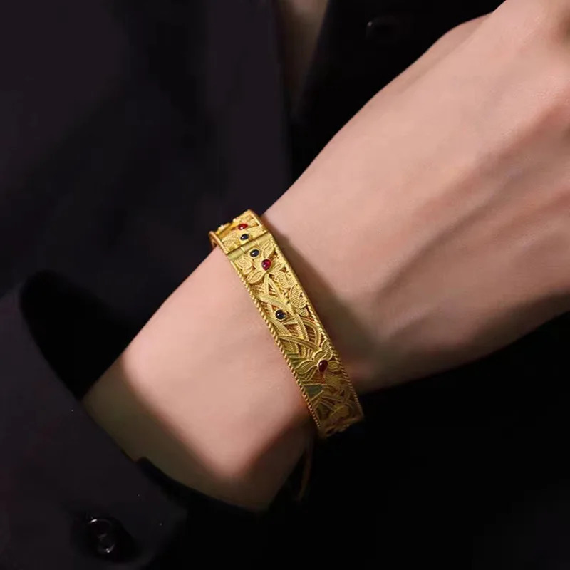 designer bracelet women luxury jewelry gold Chinese Fashion Enamel Cymbidium Orchid Heart for Women 24K Genuine Gold Antique style Buckle Bracelet Hol - view 4
