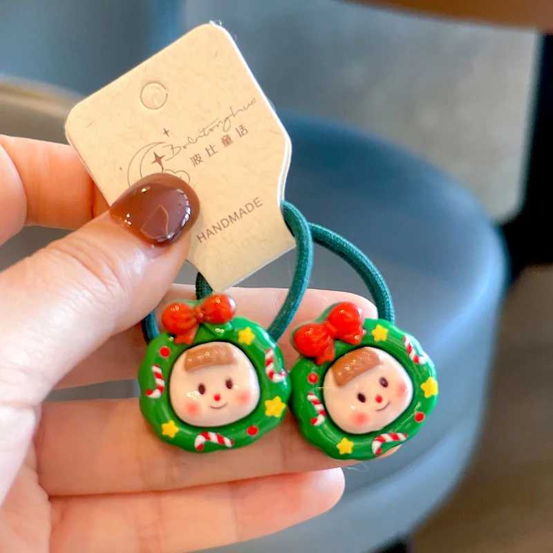 2PCS New Red Cartoon Christmas Girls Lovely Kids Elastic Hair Bands Princess Hair Accessories Children Hair Ties Baby HeadwearX241022