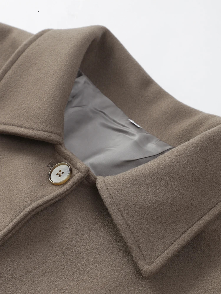 Single breasted lapel solid color wool womens jacket long sleeved bedding coat long sleeved autumn womens casual jacket 241022