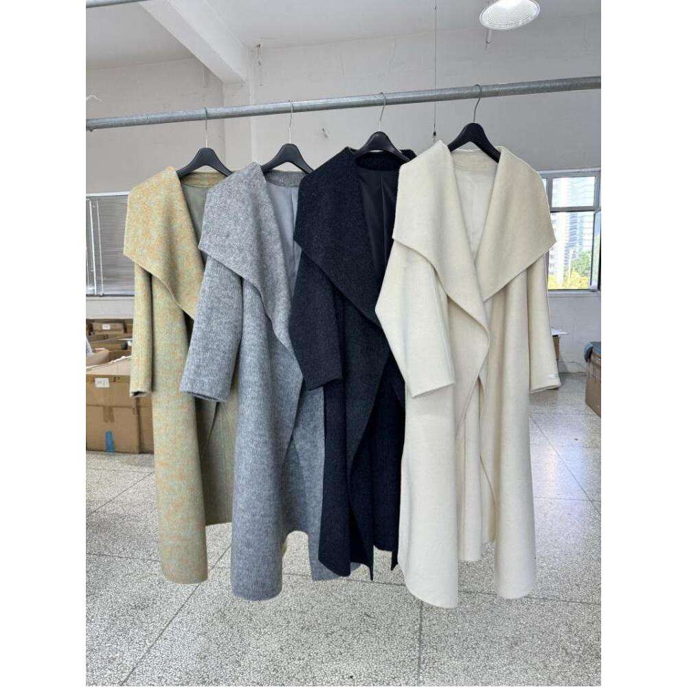 Large Lapel Woolen Jackets Autumn And Winter Korean Style Loose Lazy Lace-Up Women's Long Wool Coats Outerwear
