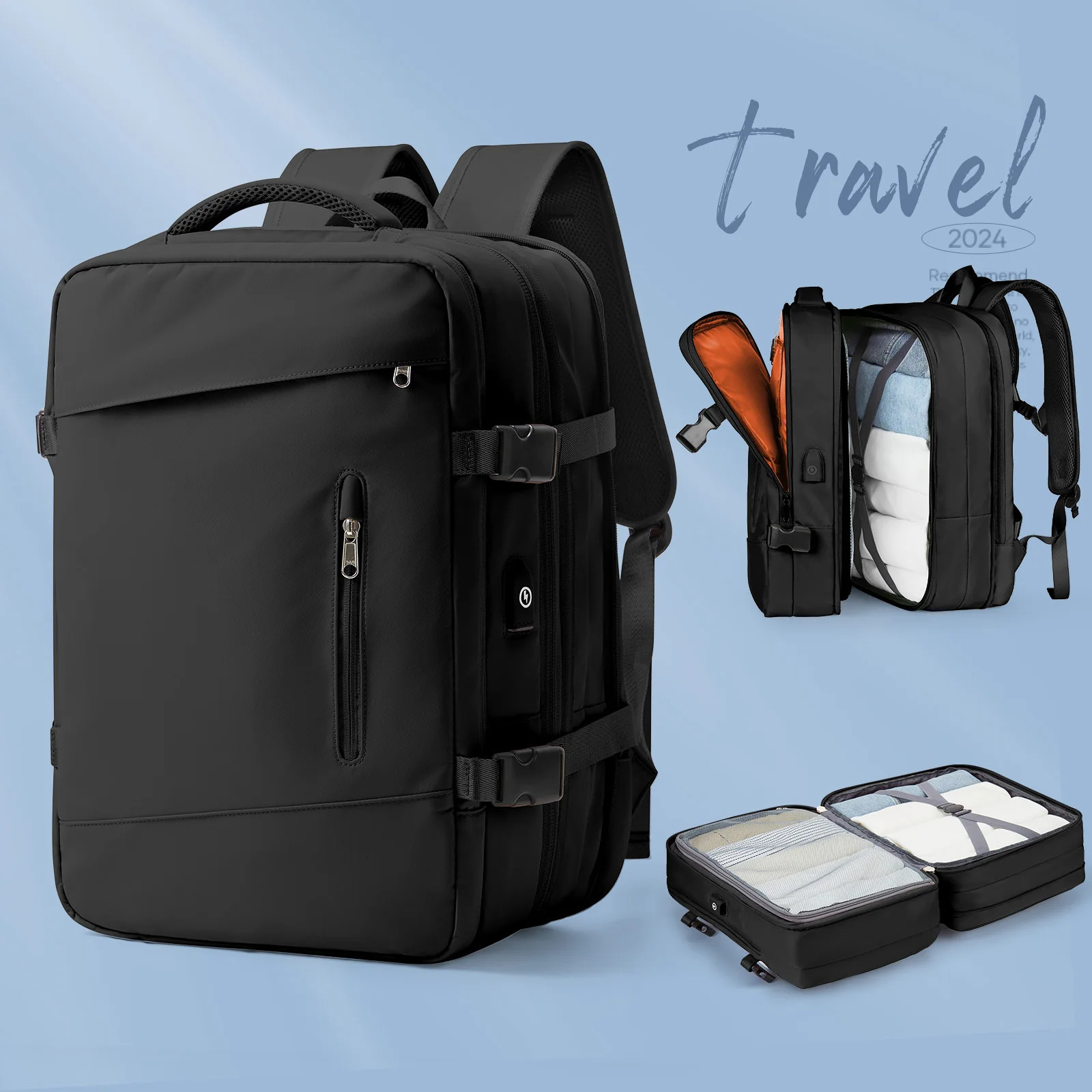 Mens Large Travel Backpack 40L Expandable Womens Backpack Handheld Waterproof Backpack with USB Outdoor Hiking Backpack 241023