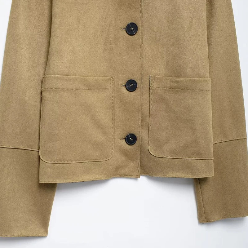 TRAF Womens Jacket Tailored Suede Jacket Old Womens Retro Jacket Half Season Jacket Jacket 241023