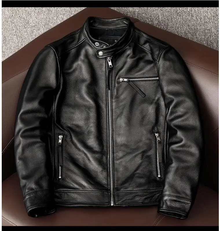 YR Super sales. Classic motorcycle rider leather jacket. Slim is suitable for cowhide jackets. Mens fashionable leather jacket. Asian size 241023